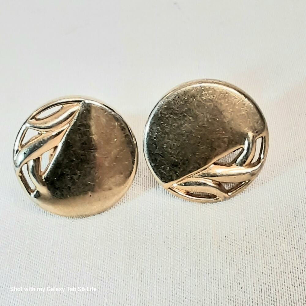💎Swank Cuff Links Round Gold Tone Abstract Design